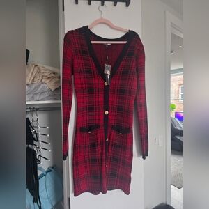 Fashion Nova Red and Black Plaid Midi Dress
